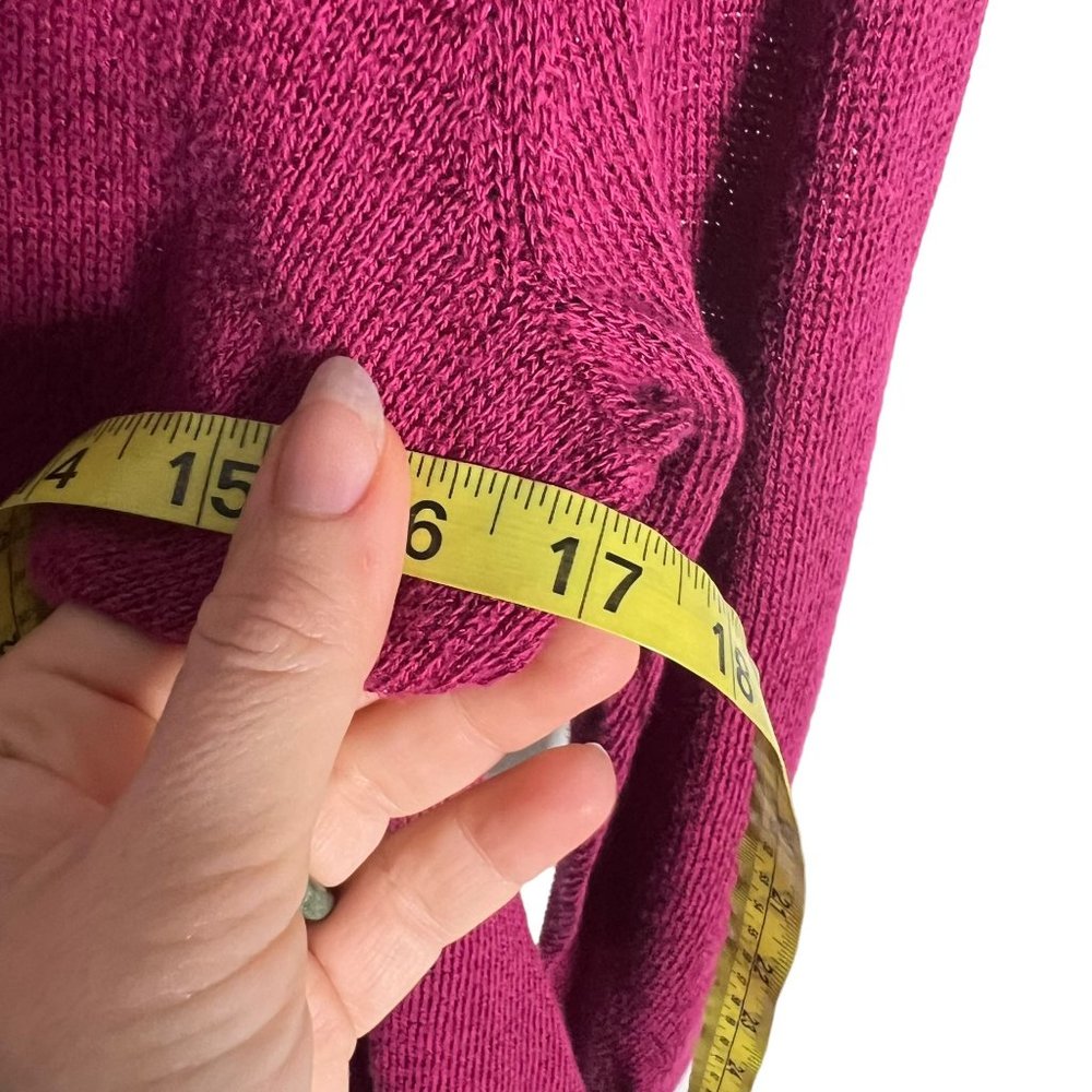 Eileen Fisher Red Purple Long Sleeve Linen Blend V Neck Knit Top Petite Large - Picture 7 of 7